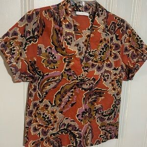 Orange & Purple V-Neck Blouse by KARLIE - Size Small
